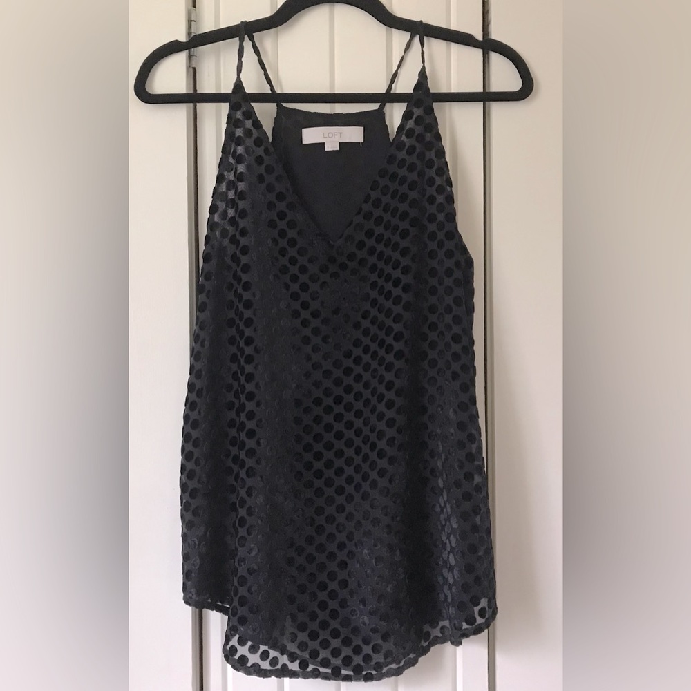 Loft Black Velvet Polka Dot Top